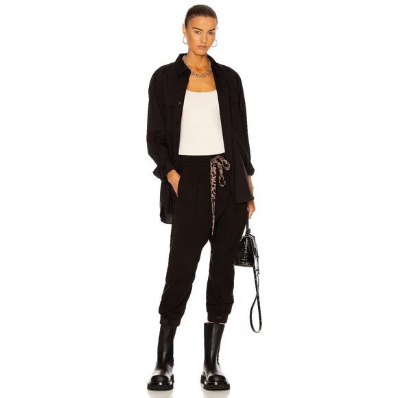 R13 Black Cotton Sweatpants” w/Leopard Tie Belt L 12 10 14 - Picture 1 of 9